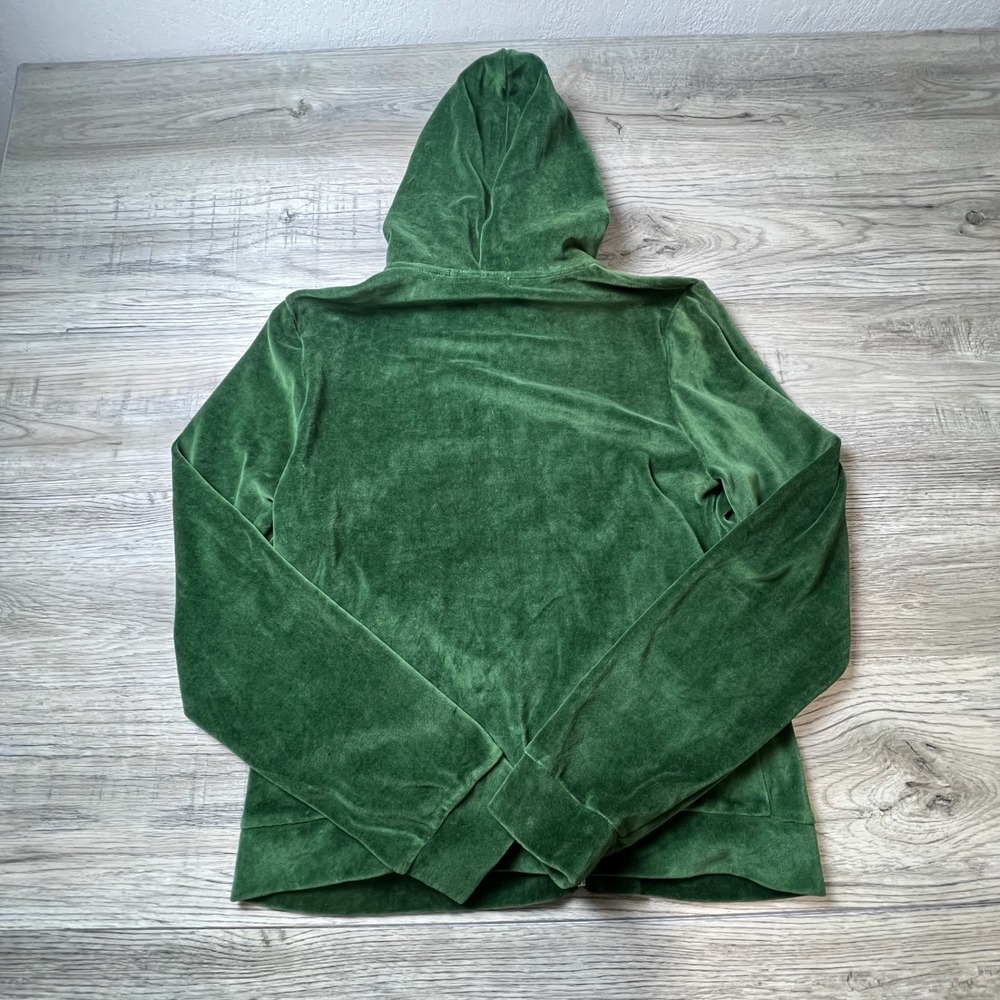 Bongo Velour Hoodie Womens XL Green Zip Up Rhinestone Y2K McBling Jacket - Picture 2 of 10